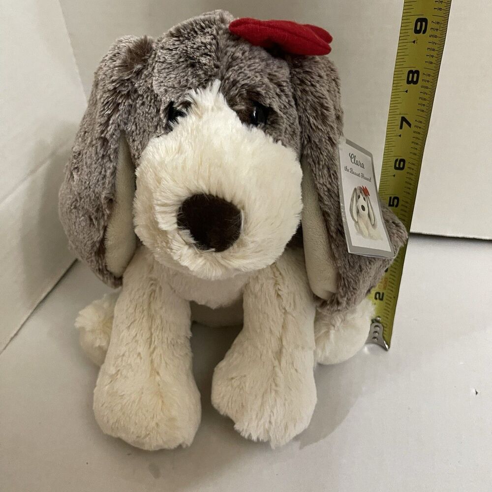 Aurora World Clara Basset Hound Plush Dog Toy Red Bow Gray White Soft Fluffy 10"